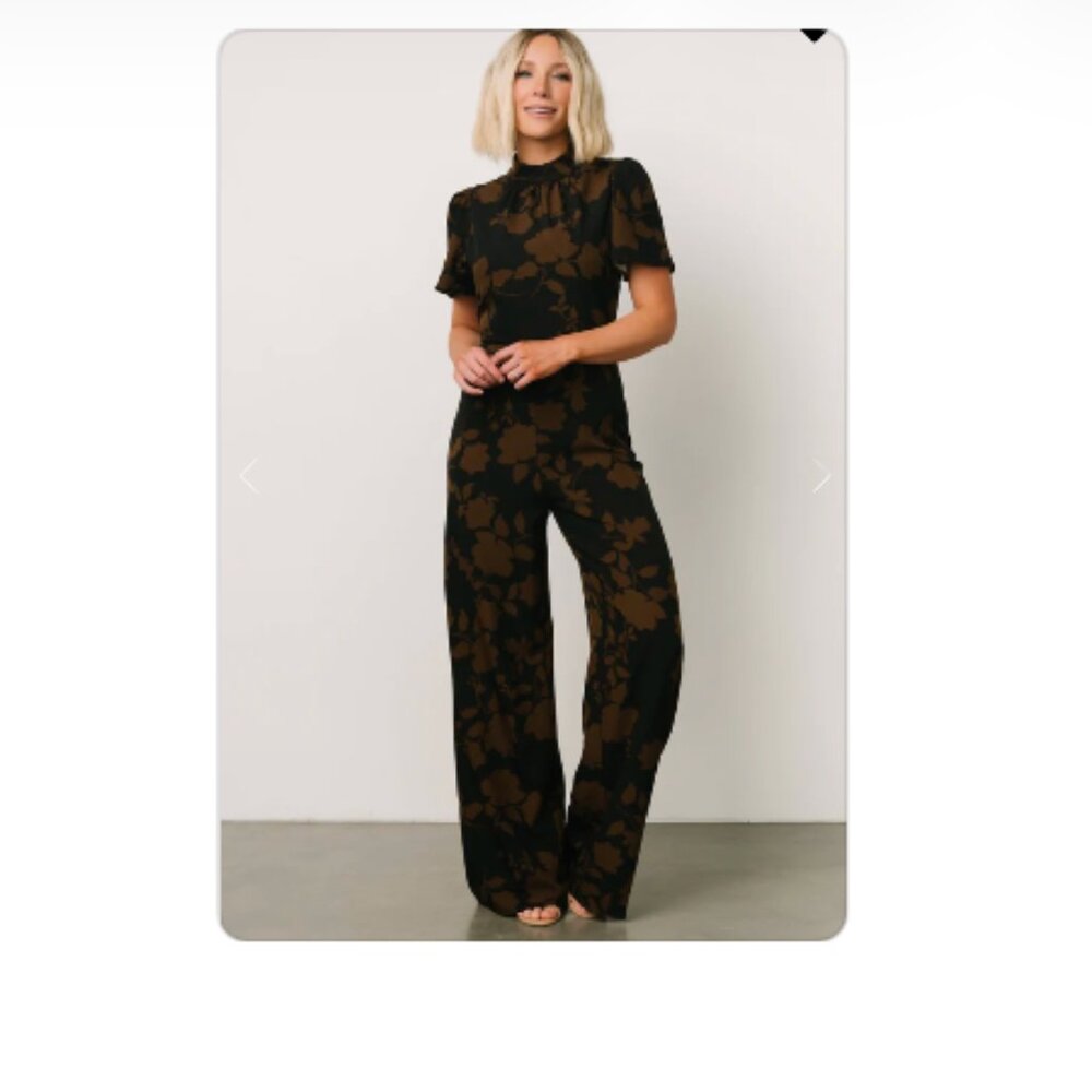 NEVER BEEN WORN-Baltic Born Langham Mock Neck Jumpsuit | Espresso Print Size S - Picture 2 of 3